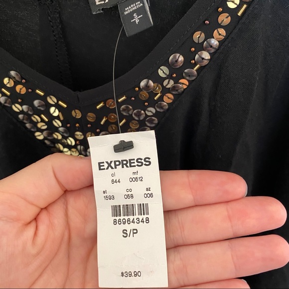 NWT Express Black Flowy Beaded Neckline Tank S - Picture 4 of 7